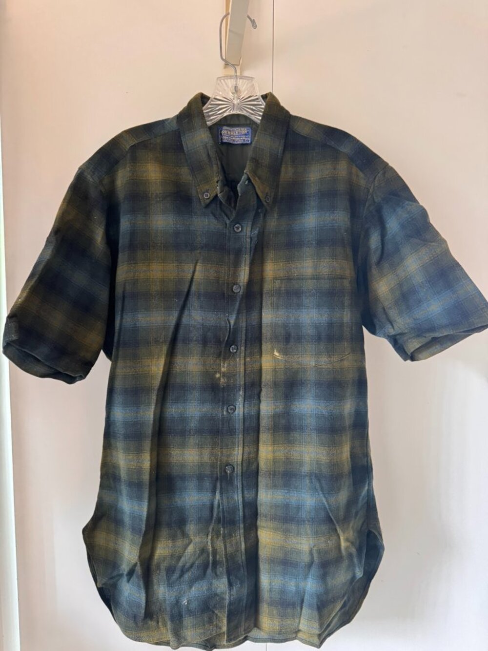 Vintage Pendleton wool plaid short-sleeve shirt - Size Large